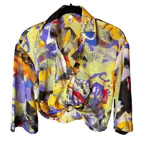 Live 4 Truth Abstract Print Tie Front Cropped Button Up Shirt Womens S Artsy